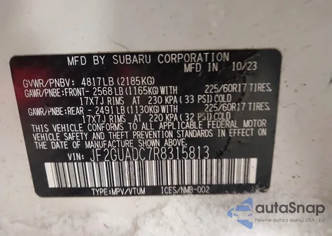 2024 Subaru Crosstrek Premium z USA, uszkodzony, nr VIN JF2GUADC7R8315813